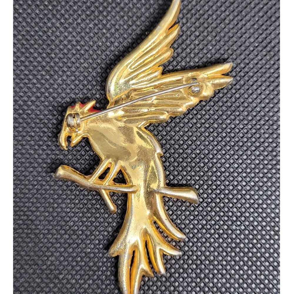 Vintage Parrot Brooch Gold Tone Red Green Enamel Whimsical Animalcore - Picture 3 of 7
